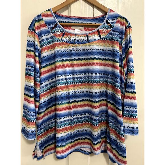Alfred Dunner Woman 2X Top Aztec Design Unique Neckline Colorful Design - Picture 1 of 5